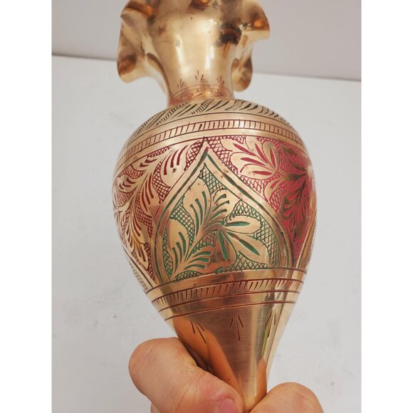 Vintage Etched Flower Pattern Brass Vase - Aged Vintage Patina - Made in India - - Picture 7 of 10